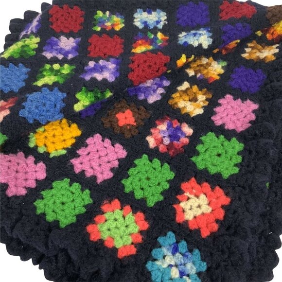 Handmade Multicolor Granny Squares Crochet Afghan Lap Blanket 44x54 Inches - Picture 5 of 5